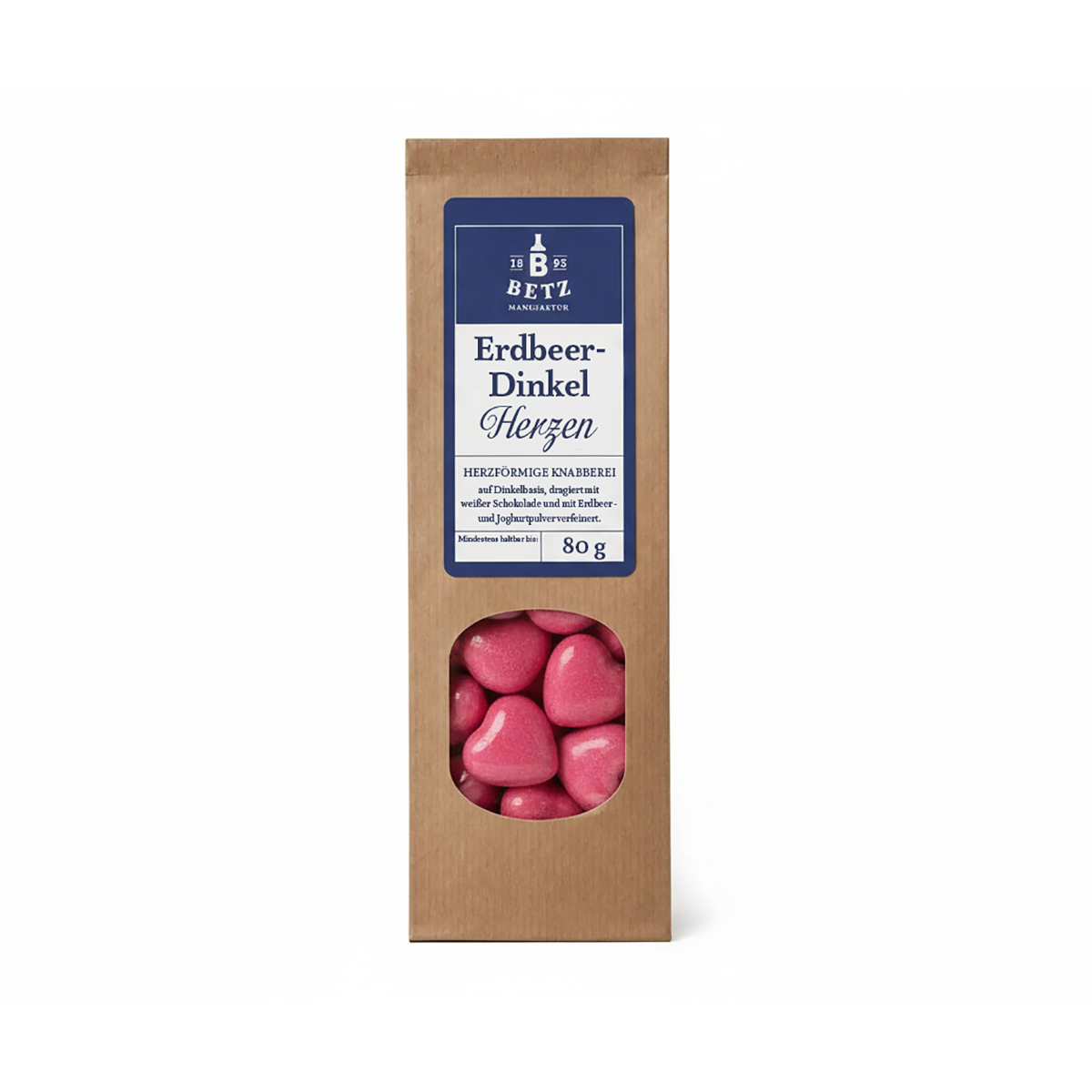 Erdbeer-Dinkel-Herzen 80 g in Papiertüte