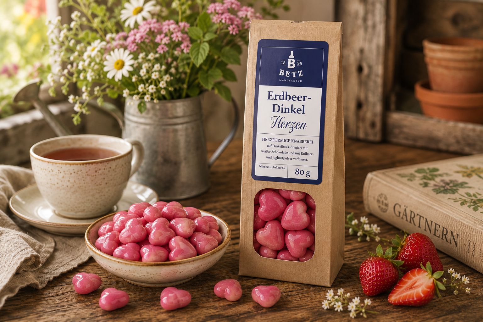 Erdbeer-Dinkel-Herzen 80 g in Papiertüte