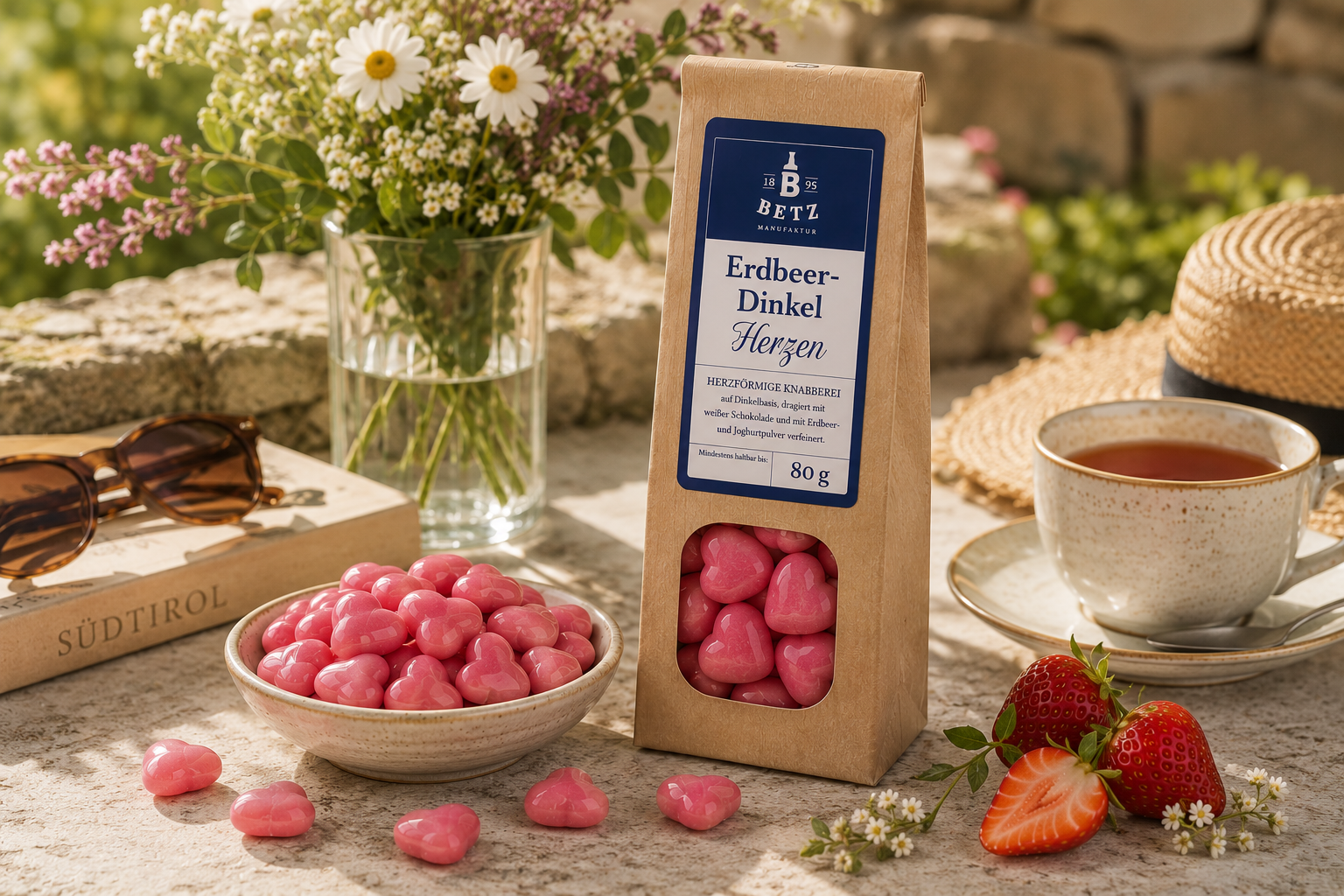 Erdbeer-Dinkel-Herzen 80 g in Papiertüte