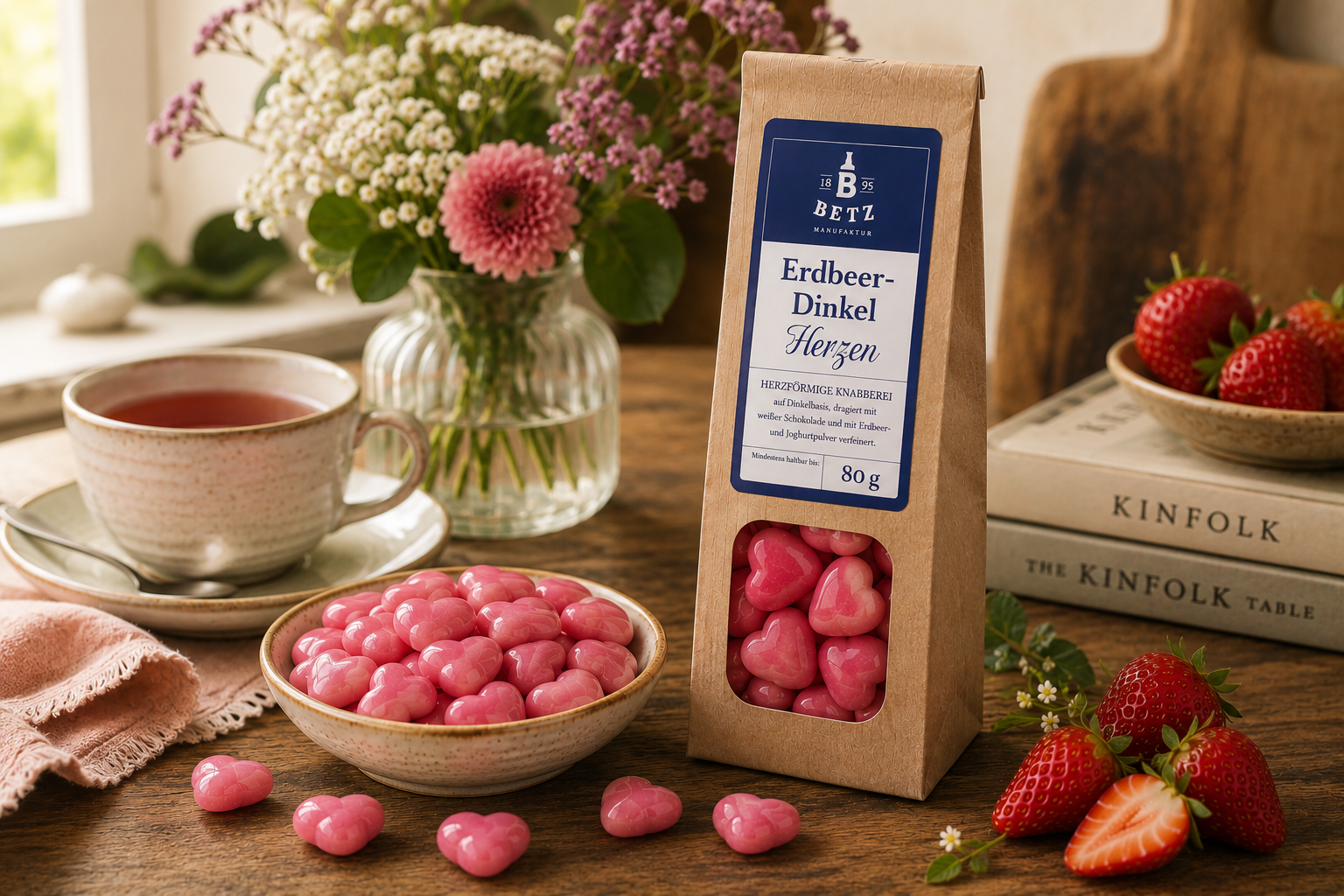 Erdbeer-Dinkel-Herzen 80 g in Papiertüte