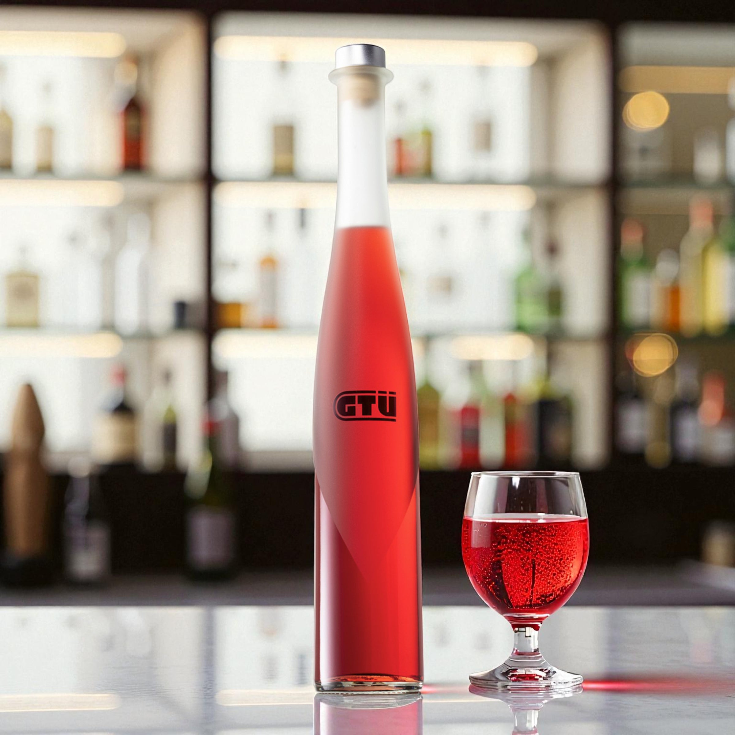 Roter Weinbergpfirsich-Likör 25 % vol. in Schmuckflasche Renana 0,5 l