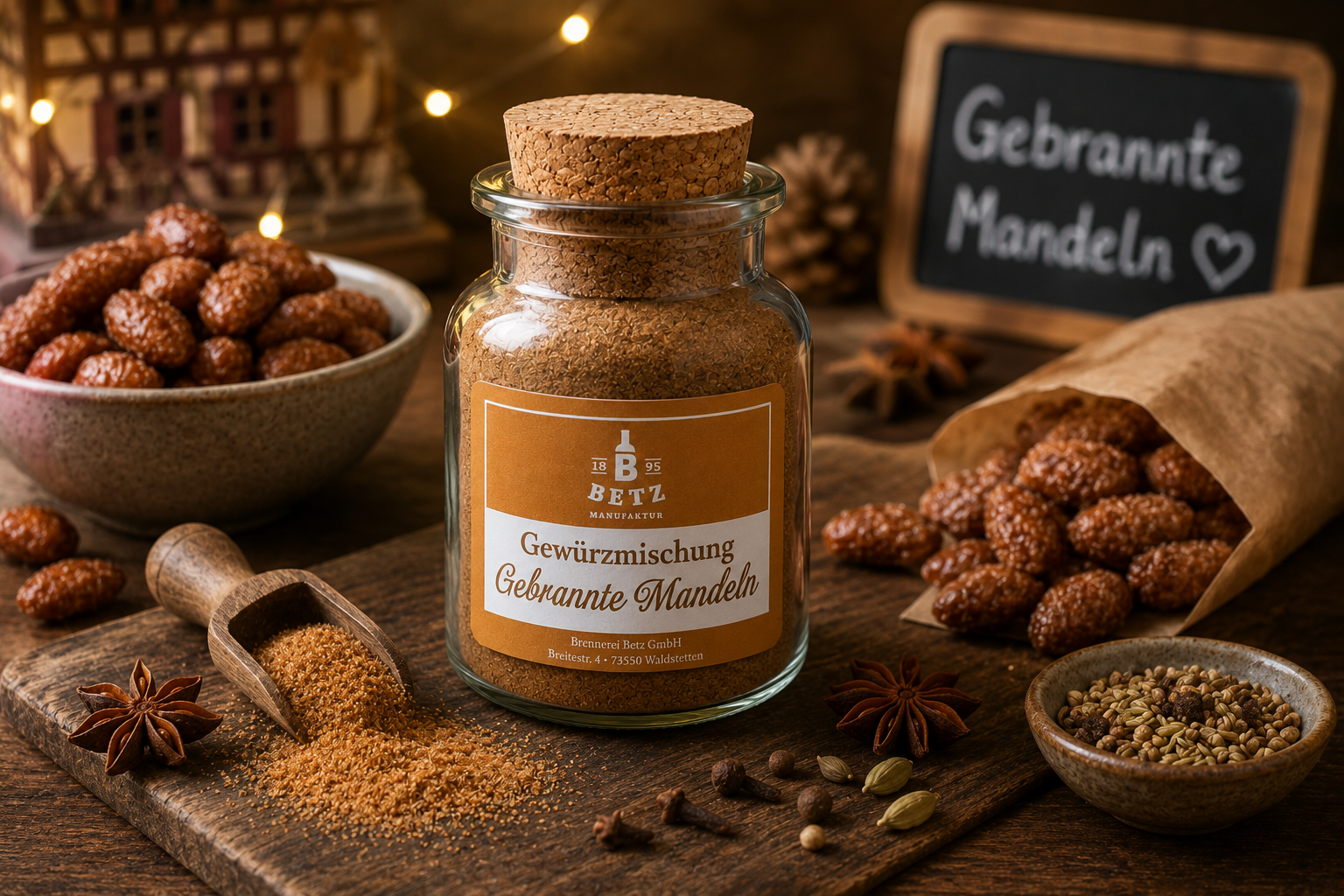 Gebrannte Mandeln Gewürz im Korkenglas, 70 g