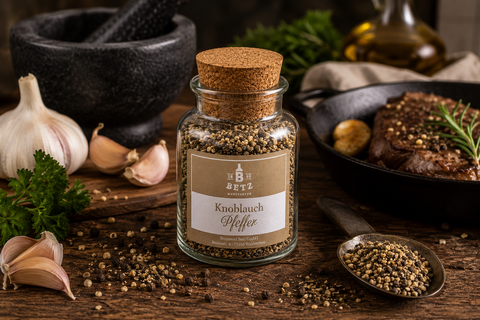 Knoblauchpfeffer im Korkenglas, 85 g