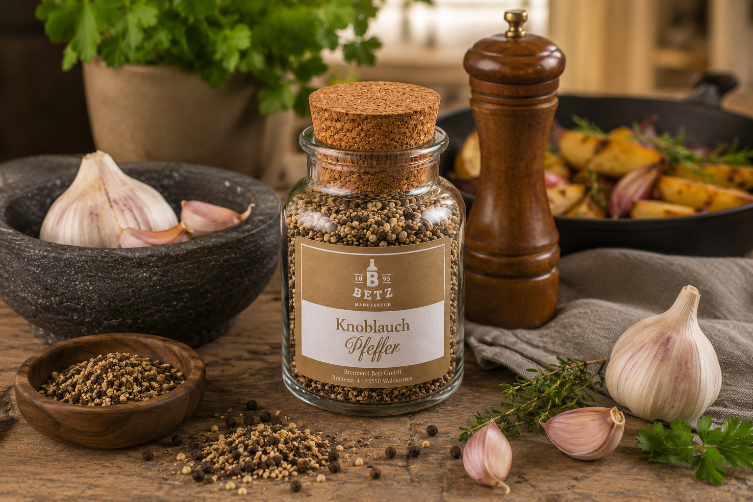 Knoblauchpfeffer im Korkenglas, 85 g