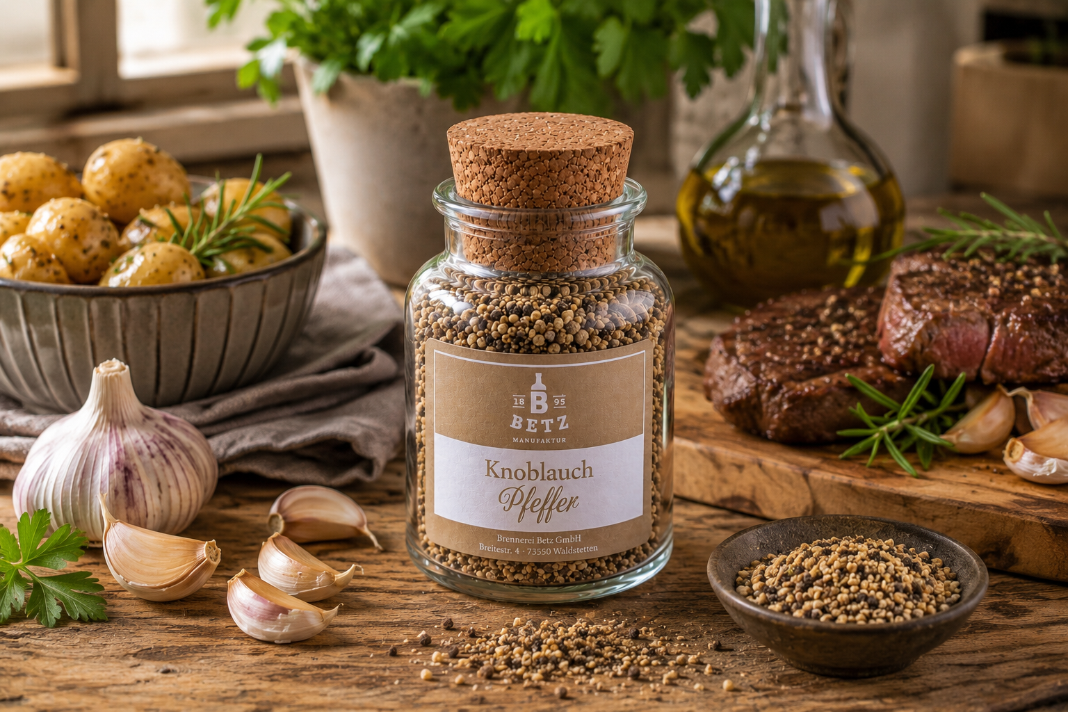 Knoblauchpfeffer im Korkenglas, 85 g