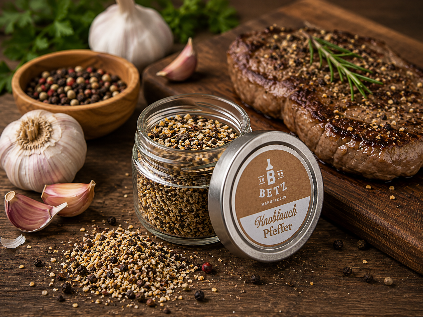 Knoblauchpfeffer im Schraubglas, 30 g