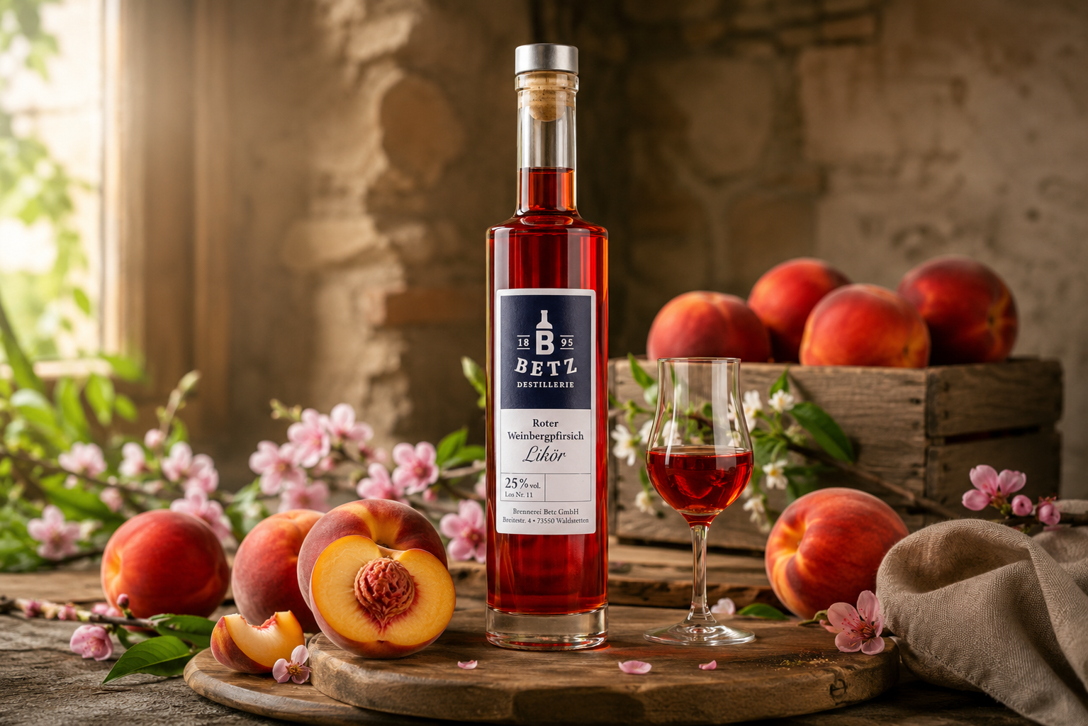 Roter Weinbergpfirsich-Likör, 25 % vol.