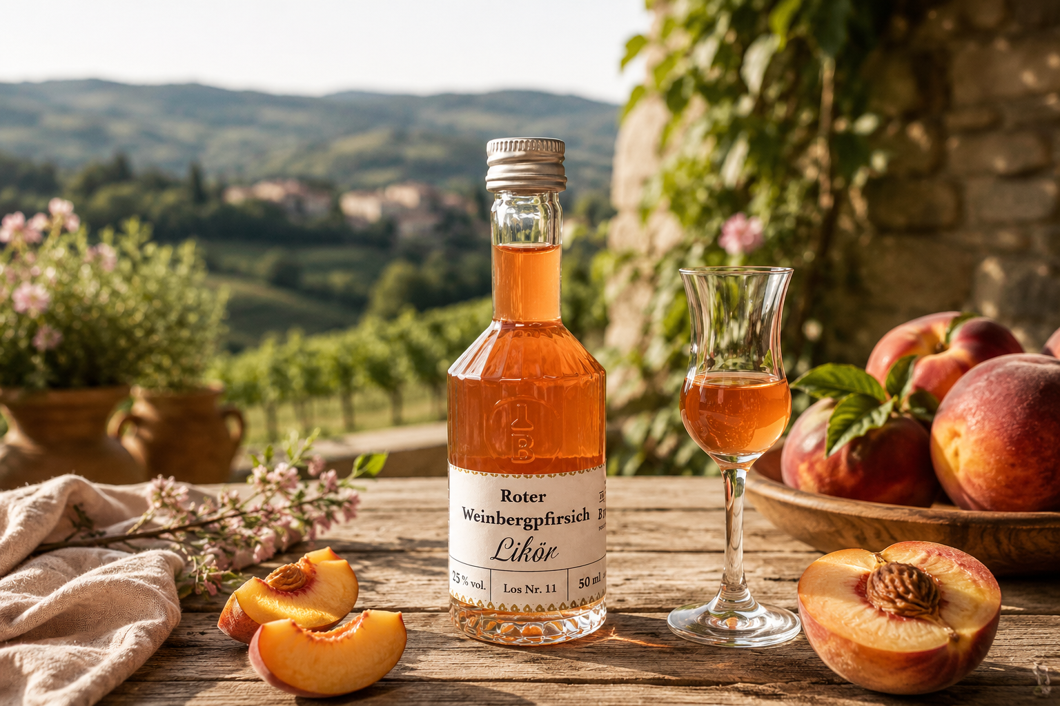 Roter Weinbergpfirsich-Likör 50 ml, 25 % vol.