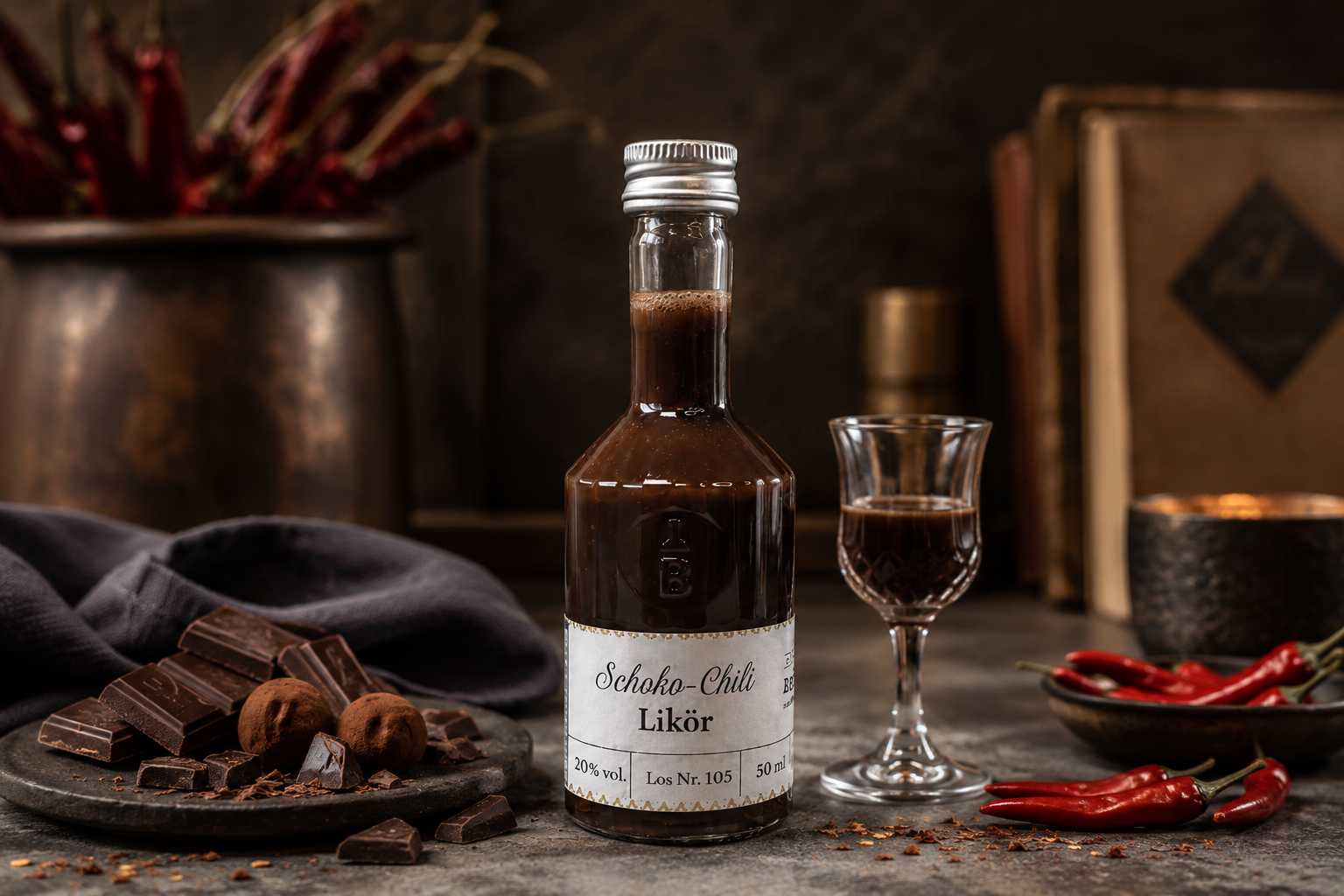 Schoko-Chili-Likör 50 ml, 20 % vol.