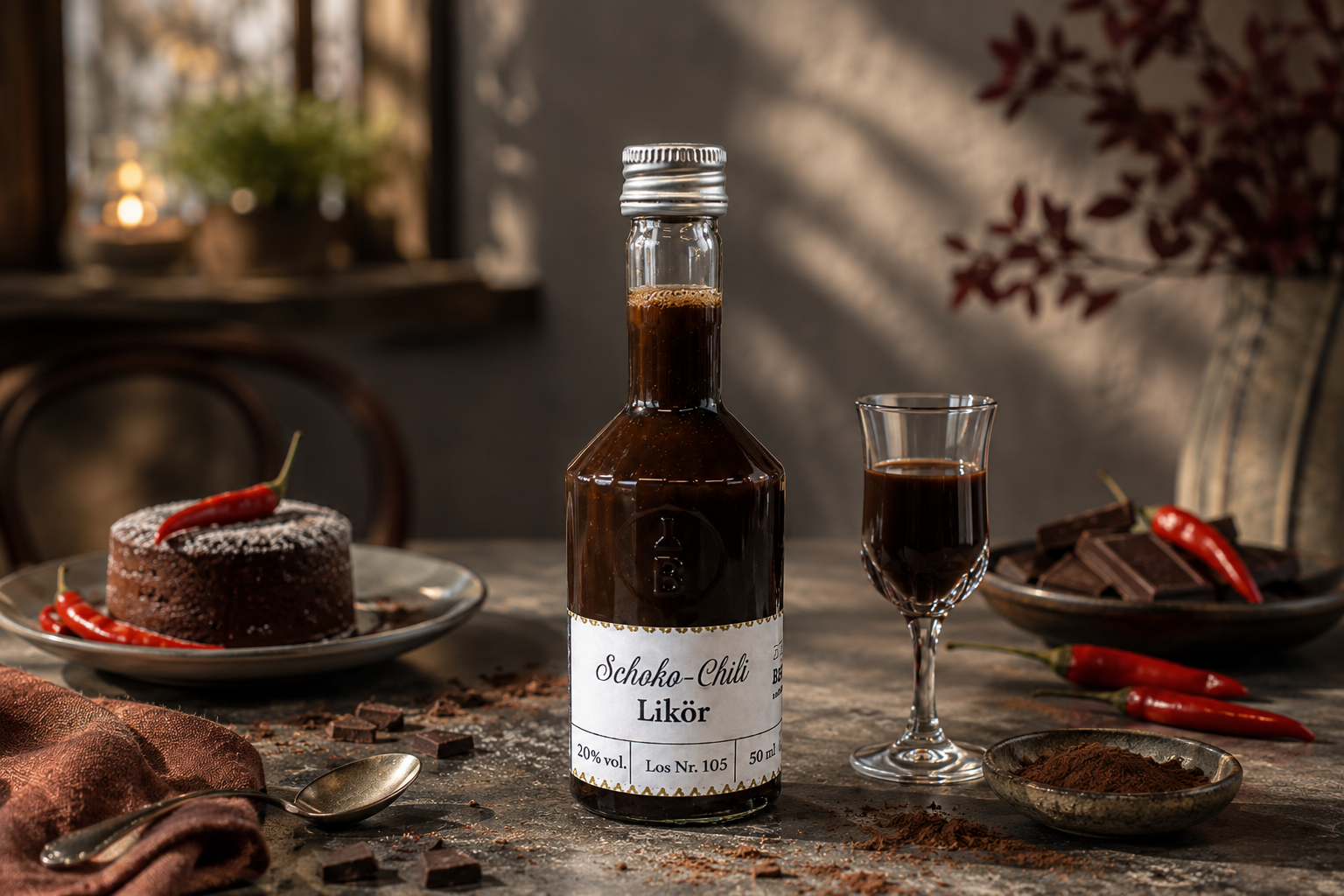 Schoko-Chili-Likör 50 ml, 20 % vol.