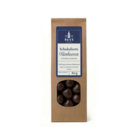 Schokolierte Himbeeren mit Zartbitterschokolade 80 g VEGAN in Papiertüte