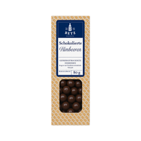 Schokolierte Himbeeren mit Zartbitterschokolade 80 g VEGAN in Präsentkartonage