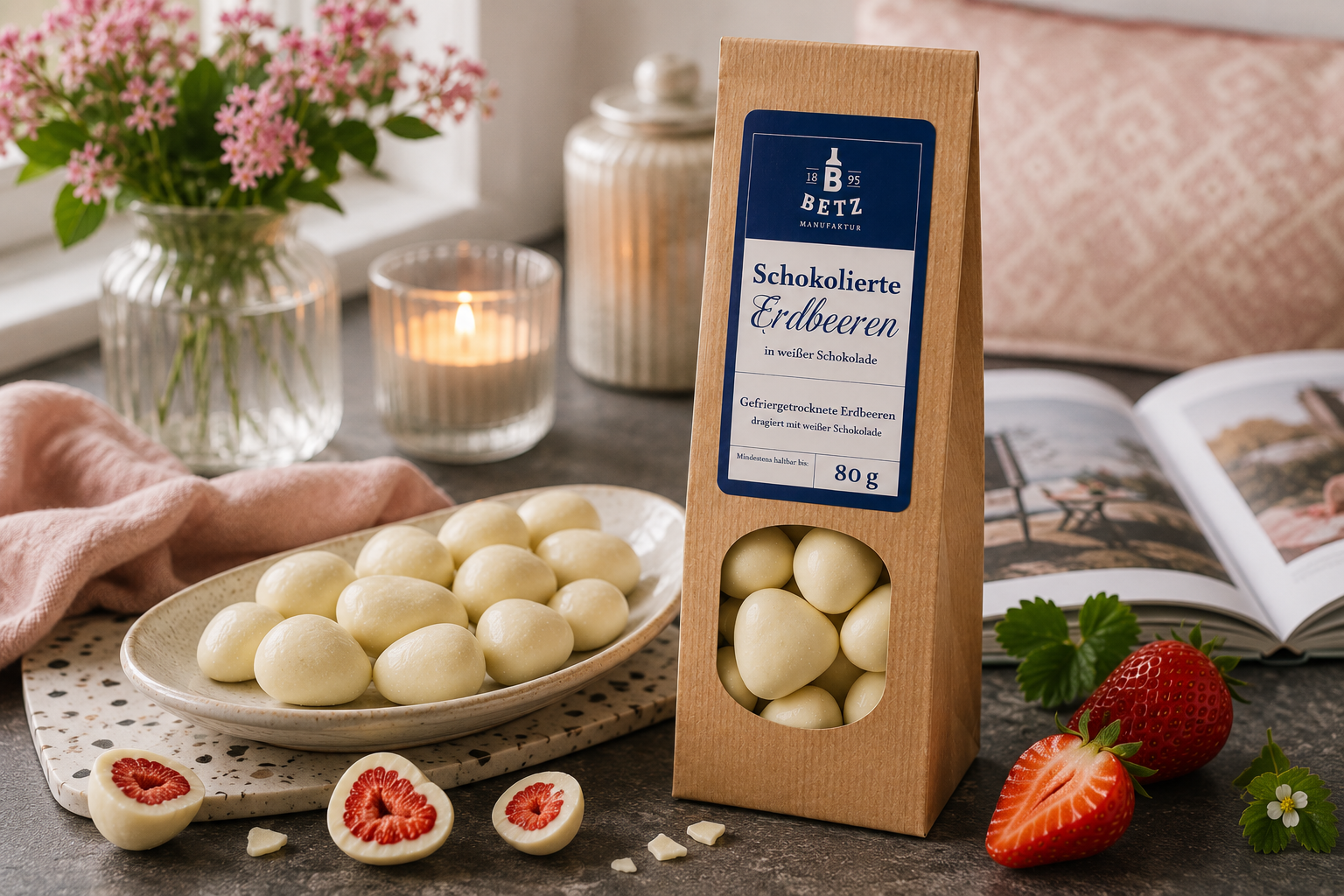 Schokolierte Erdbeeren 80 g in Papiertüte