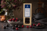 Schokolierte Himbeeren mit Zartbitterschokolade 80 g VEGAN in Präsentkartonage
