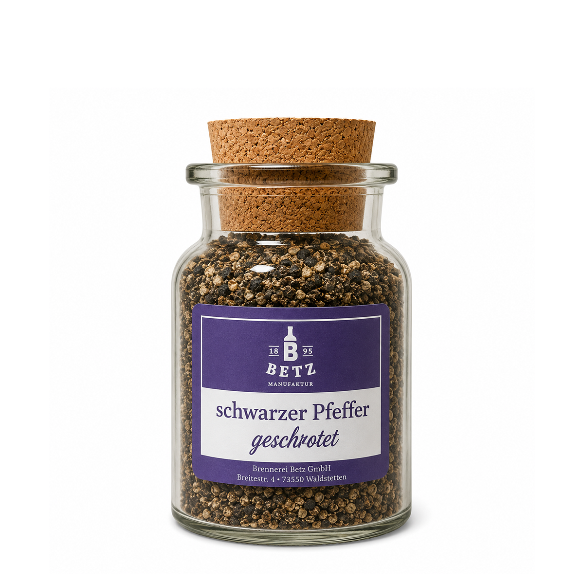 Schwarzer Pfeffer, geschrotet  im Korkenglas, 80 g