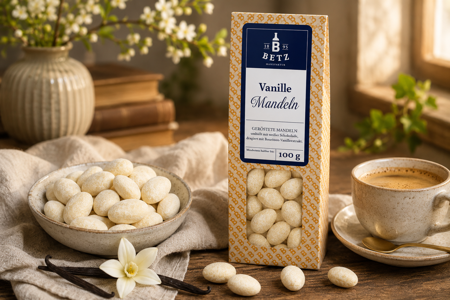 Vanille-Mandeln 100 g in Präsentkartonage