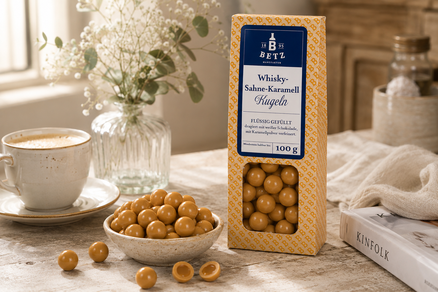 Whisky-Sahne-Karamell-Kugeln 100 g in Präsentkartonage