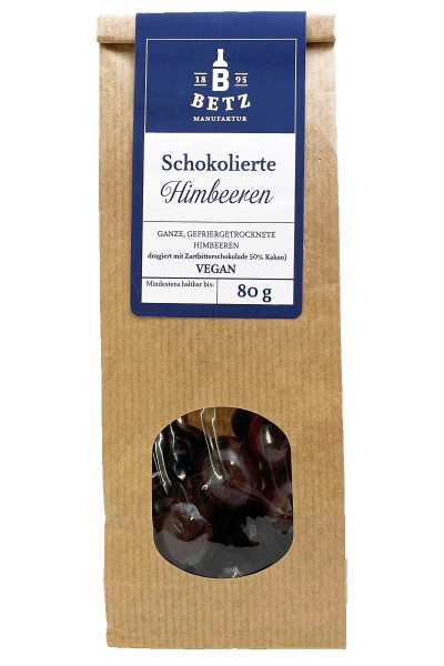 Schokolierte Himbeeren mit Zartbitterschokolade, 80 g VEGAN